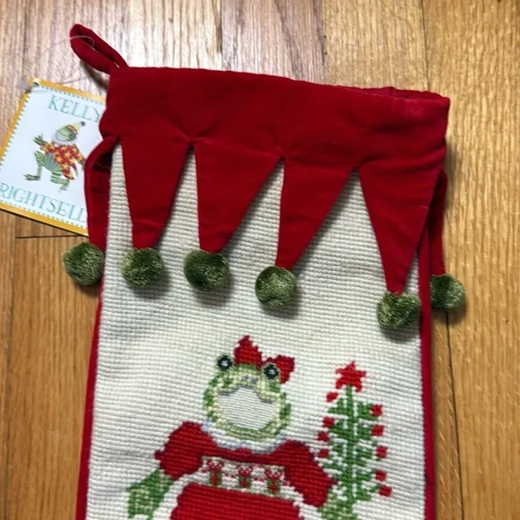 Brand New Needlepoint Christmas Stocking with Girl Frog - Picture 3 of 8